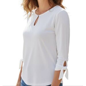 KIM RODGERS CREAM/WHITE TIE SLEEVE TOP SZ.S EUC.